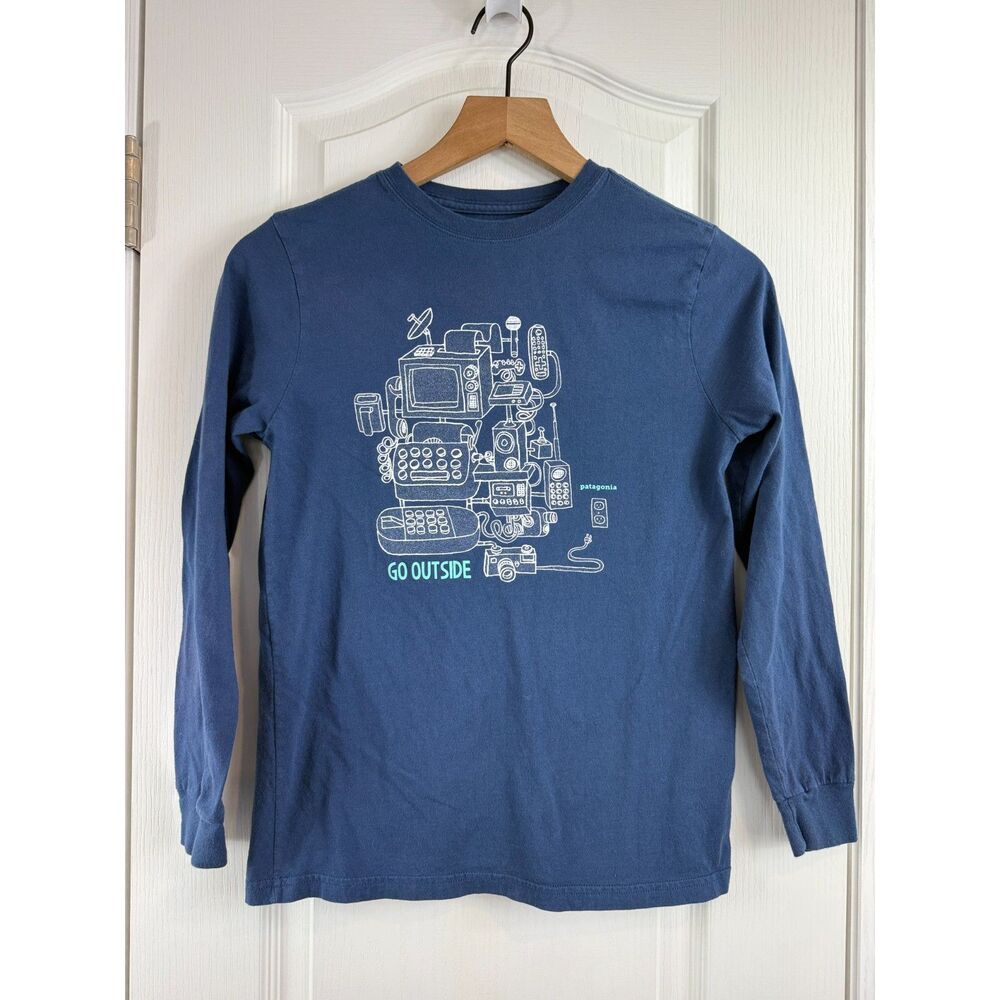 Patagonia Kids Blue Long Sleeve Graphic T Shirt Go Outside Size Medium M / 10